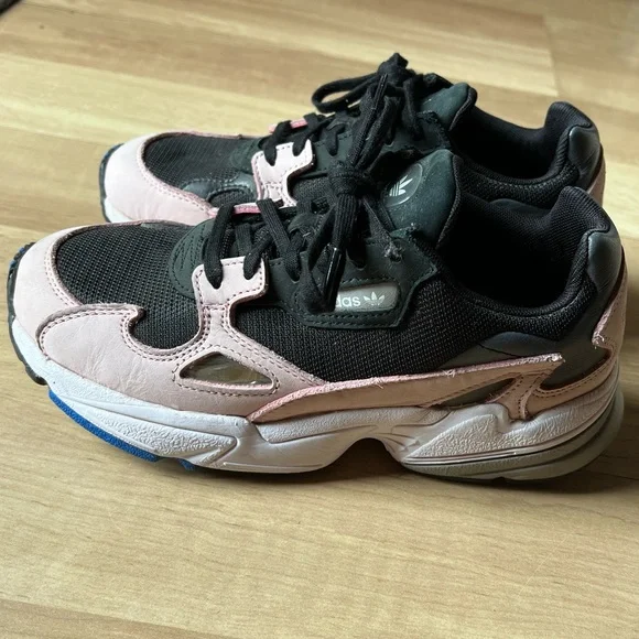 Adidas Falcon shoes black & light blush pink oversized chunky athletic  sneakers